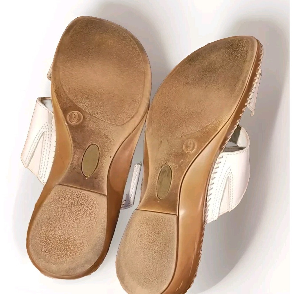 Naturalizer Sz 9 Crisp White Slides Open Toe Leather Cushioned Boho Minimal 22x - Picture 7 of 7